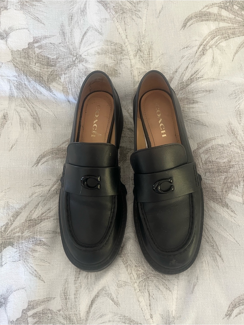 Coach Black Leather Signature C Bit Penny Loafers